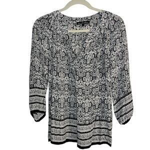 Ava Christine Black and Beige Peasant Blouse | Medium